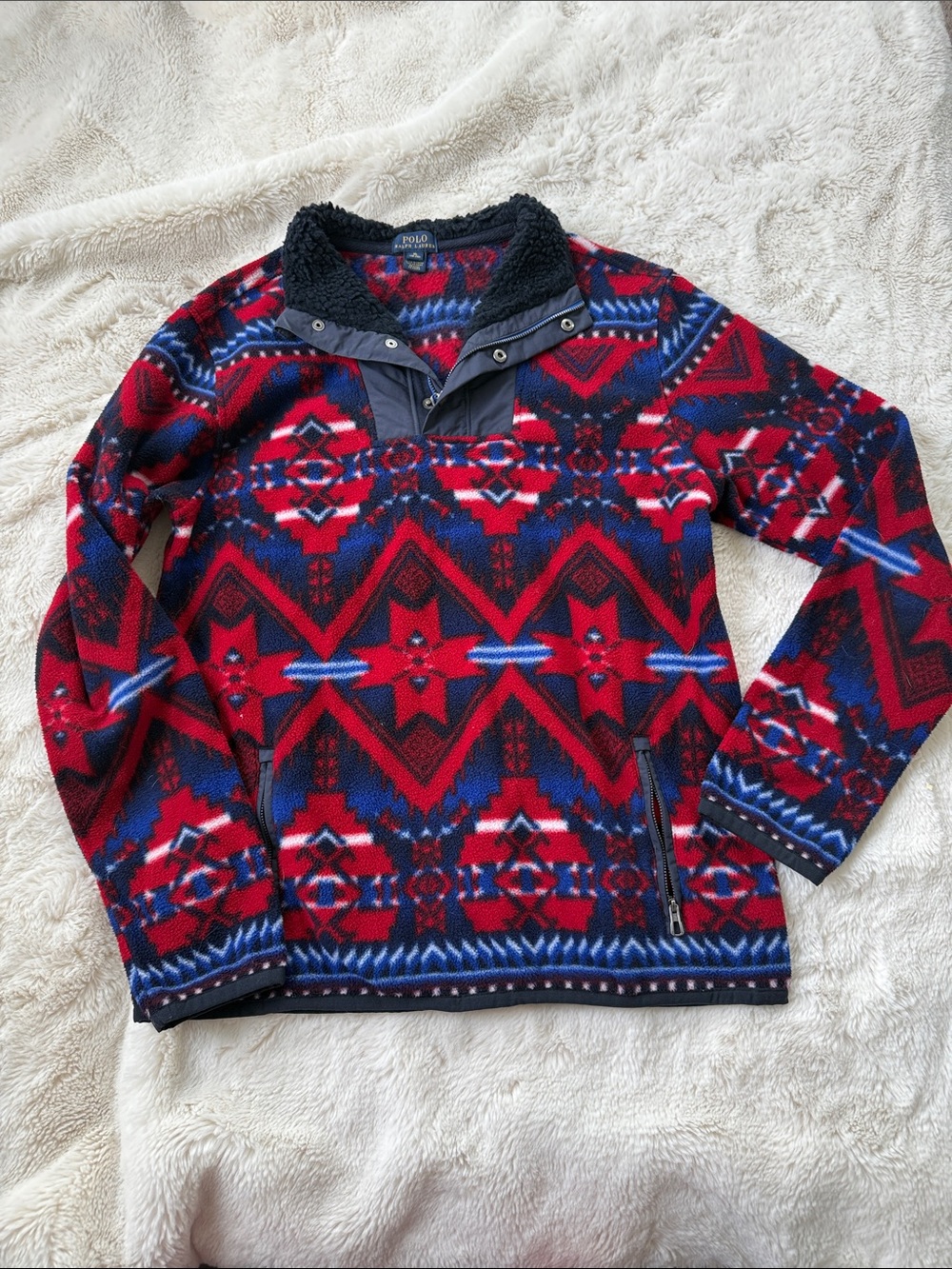 Polo Ralph Lauren Beacon 2 Aztec Indian 1/4 Zip Fleece Sweater sz Xl (youth)